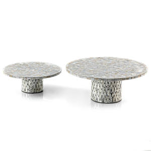 Precious mother of pearl cake stand, silver floral patterned tiled <b>seashell</b> container set filled with fine <b>chocolates</b> - Product Image 1