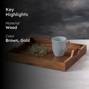ถาดเสิร์ฟไม้คุณภาพสูง ดีไซน์หรูหรา ทันสมัย พร้อมหูจับโลหะ เป็นมิตรกับสิ่งแวดล้อม เหมาะสำหรับตกแต่งบ้านและห้องครัวสำหรับงานปาร์ตี้ - Product Image 3