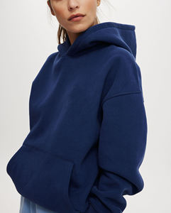 Nouveau sweat à capuche court bleu marine pour femme avec logo orange imprimé, en molleton, manches longues, décontracté, pour l'automne, avec poches - Product Image 6