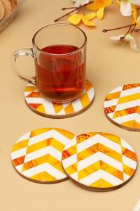 <b>Round</b> Wooden Coaster <b>Set</b> With Geometric Flower Design Black White Brown Modern <b>Table</b> Mats Non Slip 7 Mm Thickness - Product Image 4