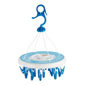 Séchoir à linge rond à 24 pinces avec 24 pinces bleues, cintre en plastique de type crochet pour buanderie, design multifonctionnel et durable - Product Image 1
