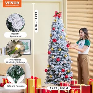 Albero di Natale Artificiale Innevato Preilluminato da 6,5 Piedi con 250 Luci LED Bianche e 814 Punte di Rami in Metallo - per Decorazioni Natalizie - Product Image 2