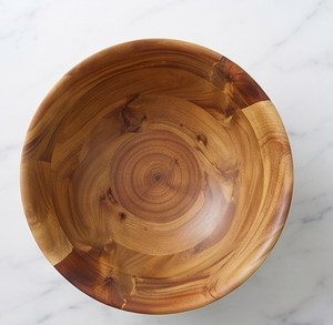 Bol de service rond en bois d'acacia fait main, grain naturel, idéal pour salades, fruits, noix, parfait pour la présentation sur la table - Product Image 2