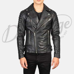 Blouson de motard en cuir noir pour homme, avec épaules matelassées côtelées, en véritable peau de mouton, coupe ajustée, pour automne-hiver, veste de moto, vêtement d'extérieur - Product Image 6