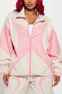 Veste coupe-vent colorblock printemps-été personnalisée pour femme, vêtements de sport tendance, rose, imprimé par sublimation contrasté - Product Image 3