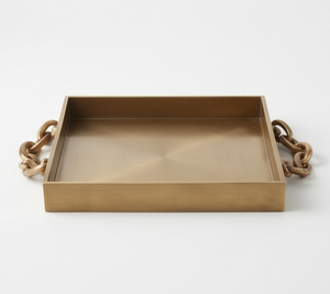 Bandeja Rectangular Metálica Dorada al por Mayor con Asas de Cadena, Vajilla de Lujo para el Hogar y Sala de Estar, Suministro a Granel - Product Image 1