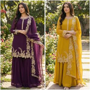 Traje Palazzo de Georgette Sintética de Alta Calidad con Bordado y Dupatta para Mujer, Ideal para Bodas y Fiestas, Estilo Pakistaní - Product Image 6