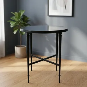 Table basse ronde moderne avec plateau en verre trempé et structure en métal, meubles de salon - Product Image 4