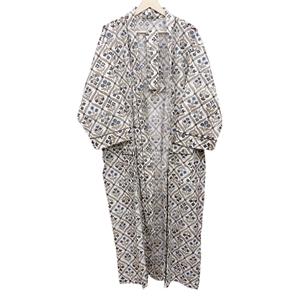 Robe Kimono Textile Faite à la Main, Imprimé Floral, Douce et Décontractée, Lavable en Machine, Tissu 100% Coton, Col en V, Fermeture à Ceinture - Product Image 4