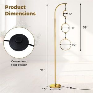 Lampada da Terra LED Dorata Regolabile in Luminosità con 3 Temperature di Colore e Design a 3 Cerchi - Product Image 4