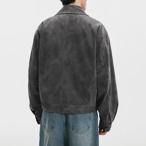 Blouson Bomber en Daim pour Homme, Col Rabattu, Fermeture Éclair, Style Décontracté Automne, Coupe Droite, Couleur Unie, Style Ample - Product Image 4