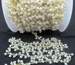 Chaîne épaisse à pendentif en perles de calcédoine blanche facettées rondelles, chaîne de chapelet en perles de quartz hydroblanc de 3 mm - Product Image 1