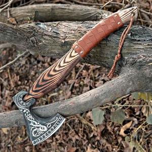 Hand Forged Tomahawk Hatchet With <b>Wooden</b> Handle And Leather Sheath Survival <b>Axe</b> Viking Style Decorative Blade - Product Image 2