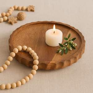 Natural <b>Wooden</b> <b>Serving</b> <b>Platter</b> Handmade Carved Edge Round Decorative Kitchen Food Presentation Plate With Carved Edge Handmade - Product Image 4