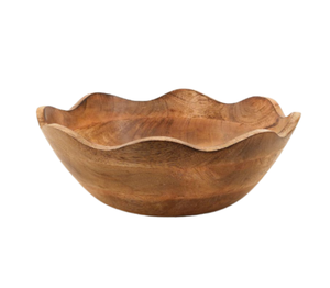 Acacia Wood Serving <b>Bowl</b> with Scalloped Edge, <b>Large</b> Decorative for Kitchen Table, Natural Handcrafted Wood <b>Bowl</b> from Vietnam - Product Image 1