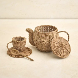 Juguetes educativos sostenibles para niños pequeños, juego de té de ratán, accesorios para la ceremonia del té - Product Image 4
