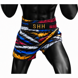 Shorts de boxe pour hommes 2026, noirs, rayés multicolores, en satin, séchage rapide, coupe classique, pour arts martiaux - Product Image 4
