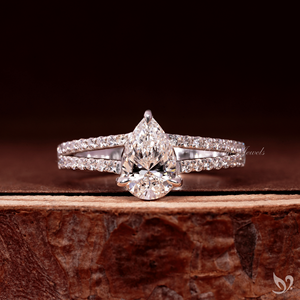 Teardrop 1CT Pear Lab Diamond <b>Ring</b> <b>Split</b> Band Pave Setting 10K White Gold IGI Certified Wedding Engagement <b>Ring</b> - Product Image 1