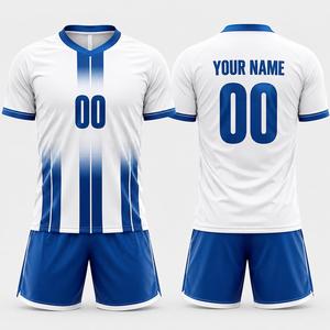 เสื้อฟุตบอลคอวีผู้ชายแบบซับลิเมชั่นสีน้ำเงินไล่เฉดลายทาง ระบายอากาศได้ดี - Product Image 3