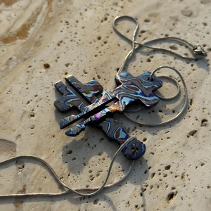Hand-forged titanium pendant Exotic damascus necklace Oil-slick color jewelry Zircuti fish pendant - Product Image 3