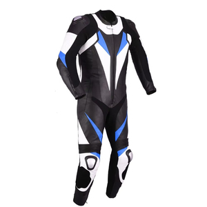 Combinaison de moto en cuir à manches longues pour homme, noir, blanc, bleu, couleurs contrastées, coupe-vent, toutes saisons, pour adulte - Product Image 3