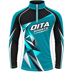 Teal Black <b>White</b> Quarter Zip Stand Sporty Sports Jacket <b>Long</b> <b>Sleeve</b> Athletic Training <b>Top</b> Custom Team Running Workout - Product Image 1