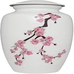 Urna Funeraria con Flores de Cerezo Rosadas para Cenizas Humanas, Urna Conmemorativa para Entierro, 200 Pulgadas Cúbicas - Product Image 1