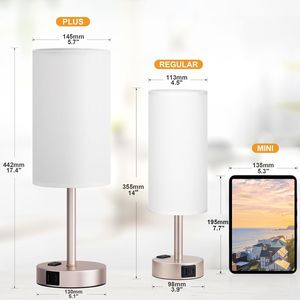 Lampada da Comodino Dimmerabile a 3 Modalità Bianco Antico con Porte di Ricarica USB-C e Presa AC, Lampade da Scrivania Piccole Dorate BA per Camera da Letto - Product Image 3