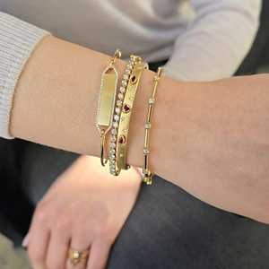 Bar Bamboo Thin <b>Bracelet</b> 18K 14K Solid Gold Bezel Round Cut Lab Grown Diamond Luxury <b>Stacking</b> Unique Everyday Wear Pipe <b>Bracelet</b> - Product Image 4
