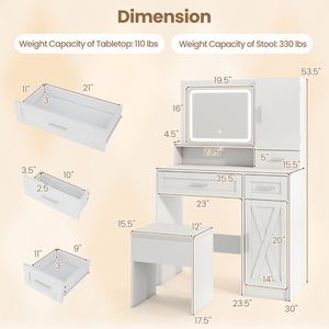 <b>Makeup</b> <b>Vanity</b> Desk with Mirror and Lights Dressing Table and Stool Set - Product Image 5