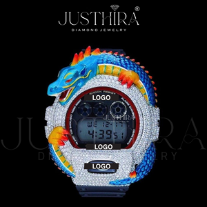 Reloj Dragon Bezel plateado con diamante de talla brillante redonda - Reloj unisex para hombre o mujer, reloj de pulsera de diamantes premium para eventos - Product Image 2