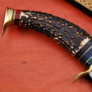 Cuchillo Bowie de Acero Damasco D2 Hecho a Mano con Mango de Hueso de Camello, Funda de Cuero Fino, Cuchillo Industrial para Bricolaje, Camping y Actividades al Aire Libre, OEM - Product Image 3