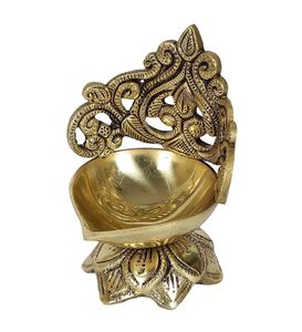 Lampe à huile Diya de luxe en laiton avec base en lotus, décorative, pour Puja, Deepak, décoration de temple domestique, Diwali, artisanat indien traditionnel - Product Image 2