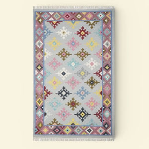 Tapis Kilim en Laine Fait Main, Motif Abstrait Moderne, Tissage Plat Écologique avec Franges, Décoration pour Salon et Chambre - Product Image 1