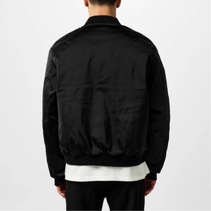 Custom Logo <b>Men's</b> Black <b>Bomber</b> <b>Jacket</b> Stand Collar Single Button Casual Autumn Wear Regular Fit Solid Color Polyester Material - Product Image 2