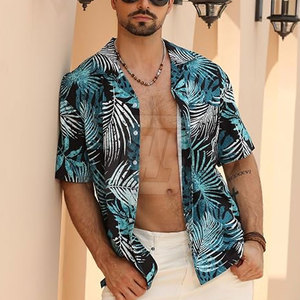 Modern <b>Men</b> Hawaiian <b>Shirt</b> Short Sleeve Tropical Print Button Up Casual <b>Shirt</b> <b>For</b> Beach Vacation Travel And Resort Wear - Product Image 2