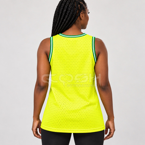 Cosh International Sorority Sisterhood <b>Neon</b> Yellow Mesh Basketball Jersey Round Neck Tank <b>Top</b> Breathable Sleeveless Sportwear - Product Image 4