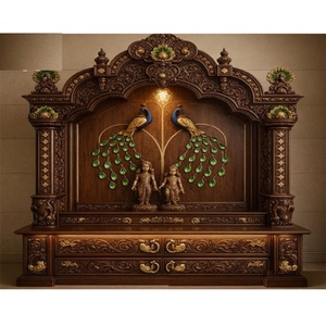 Traditional Big Size Pooja <b>Mandir</b> for Home Intricately Carved Solid Wood Puja Unit Premium Antique Style Large Temple Cabinet - Product Image 2