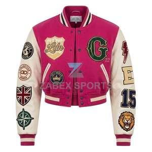 ZABEX SPORTS Women's Regular Varsity Jacket Genuine <b>Leather</b> Shell Satin Wool Windproof & Waterproof Premium College Wear - Product Image 1