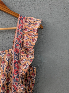 Vestido Estampado a Mano con Bloques, Estampado Floral, Hecho a Mano en India, Vestido de Algodón con Estampado de Bloques, Vestido de Capas para Mujer - Product Image 2