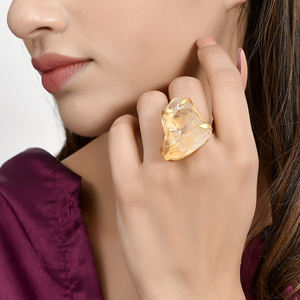 Haute qualité Citrine femmes anneau pierres précieuses naturelles laiton plaqué or anneaux en gros cristal fin bijoux de mode - Product Image 3