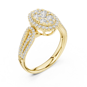 Bague en or jaune avec halo ovale de diamants, bague de fiançailles et de mariage à grappe de pierres multiples pour femme, bijoux de luxe - Product Image 4