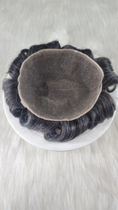 Herren Vollspitzen-Toupet aus Remy-Haar, 100% Dichte, Glatt und Wasserwelle, Natürliches Schwarz, Haarteil-System für Männer - Product Image 2