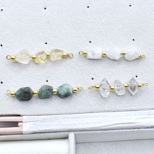Natural Aquamarine Three Stone Connector Gold Plated <b>Beaded</b> <b>Charm</b> Link Raw Gemstone Jewelry Supply <b>Bracelet</b> Necklace DIY Craft W - Product Image 6
