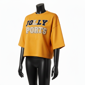 เสื้อครอปท็อปผู้หญิง ผ้าคอตตอนเจอร์ซีย์พรีเมียม GSM นุ่ม สีมัสตาร์ด ทรงครอป ปักโลโก้ตามสั่ง ระบายอากาศได้ดี เสื้อครอปท็อปผู้หญิง - Product Image 4