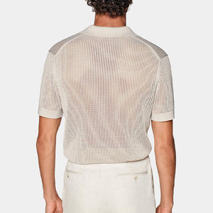 OEM 2026 T-shirt d'été personnalisé à manches courtes en coton et soie, teint uni, maille texturée nid d'abeille, anti-boulochage, pour homme - Product Image 4