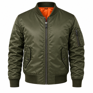 Men's Navy Blue Bomber Jacket Solid Color <b>Covered</b> <b>Button</b> Closure Contrast Sleeve Casual Outerwear Winter Knitted Polyester - Product Image 5