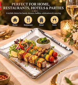 Stainless Steel Square Hammered Finish Deep Serving Tray Premium Multipurpose Platter <b>Plate</b> for <b>Snacks</b> Starters BBQ Parties - Product Image 3