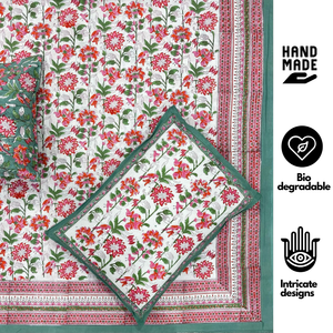 Parure de draps plats en coton imprimé à la main de Jaipur, taille King, teintures non toxiques, doux, respirant, durable, écologique, style bohème, 200TC - Product Image 2