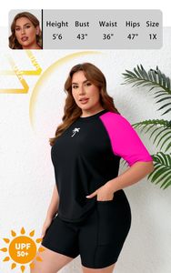 เสื้อแรชการ์ดแขนสั้นสำหรับผู้หญิง น้ำหนักเบา ป้องกันแสงแดด แห้งเร็ว ทรงสปอร์ต สำหรับออกกำลังกาย - Product Image 2
